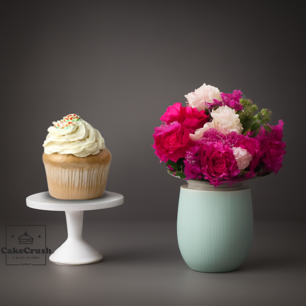 Vanilla Cupcake & Chrysanthemum Bouquet Combo