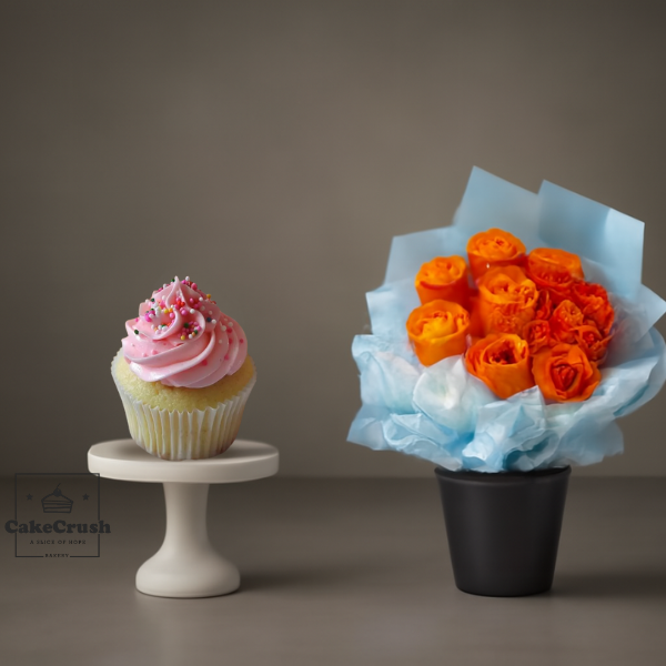 Sprinkle Cupcake & Orange Bouquet Combo in dubai