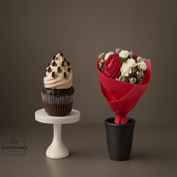 velvet Cupcake & Carnation Flower Bouquet in dubai