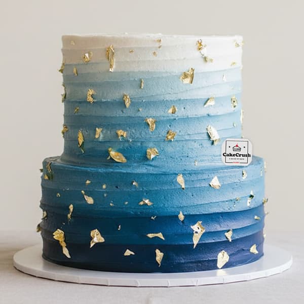 Blue Ombre Cake with 22k gold paper in dubai