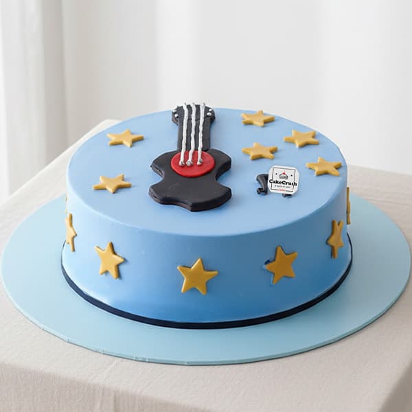 Blue Finish Guitar Theme Cake with Star in dubai